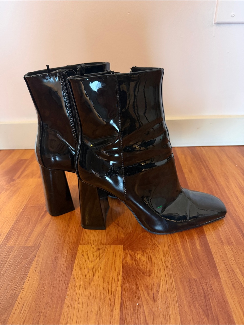 Black Patent Block Heel Ankle Boots - Women